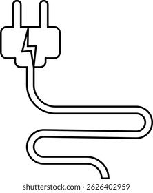Electrical plug with lighting symbol and cable black vector icon. Plug with wire cable ,energy , power, connection simple glyph pictogram symbol isolated on transparent background.