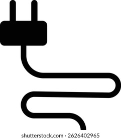 Electrical plug with lighting symbol and cable black vector icon Plug with wire cable ,energy , power, connection simple glyph pictogram symbol isolated on transparent background.