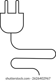Electrical plug with lighting symbol and cable black vector icon. Plug with wire cable ,energy , power, connection simple glyph pictogram symbol isolated on transparent background.