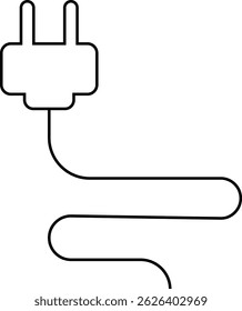 Electrical plug with lighting symbol and cable black vector icon. Plug with wire cable ,energy , power, connection simple glyph pictogram symbol isolated on transparent background.