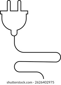 Electrical plug with lighting symbol and cable black vector icon. Plug with wire cable ,energy , power, connection simple glyph pictogram symbol isolated on transparent background.