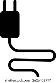 Electrical plug with lighting symbol and cable black vector icon Plug with wire cable ,energy , power, connection simple glyph pictogram symbol isolated on transparent background.