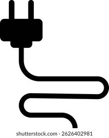 Electrical plug with lighting symbol and cable black vector icon Plug with wire cable ,energy , power, connection simple glyph pictogram symbol isolated on transparent background.