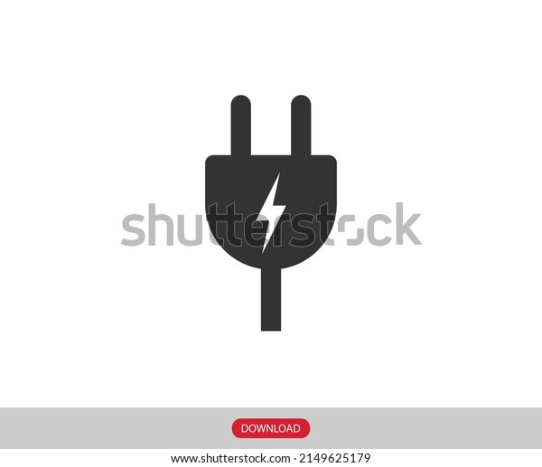 Electrical plug with\
lighting symbol and cable black vector icon. Plug with wire simple\
glyph pictogram\
symbol.