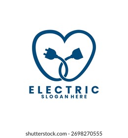 Enchufe eléctrico con Plantilla de Vector de diseño de logotipo de línea de amor. Icono de diseño de logotipo de cuidado de energía