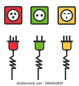 Electrical plug and outlet colorful power sockets types.Vector illustration.