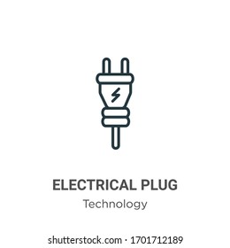 Electrical plug outline vector icon. Thin line black electrical plug icon, flat vector simple element illustration from editable technology concept isolated stroke on white background