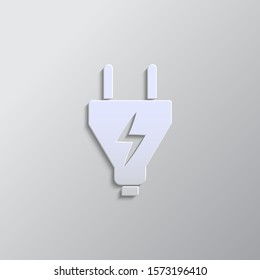 Electrical plug paper style, vector icon. Grey color vector background