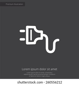 electrical plug premium illustration icon, isolated, white on dark background, with text elements 