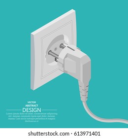 Electrical plug and socket. Contact of electric devices. A vector illustration in 3D style. Isometric projection. Design elements.