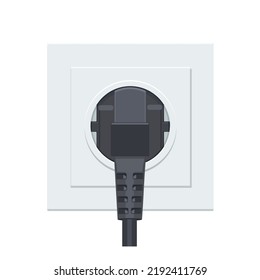 Electrical plug and socket included. Turn on the electrical connection. Flat vector illustration