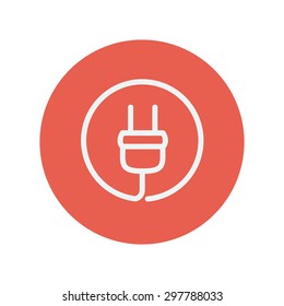 Electrical plug thin line icon for web and mobile minimalistic flat design. Vector white icon inside the red circle.
