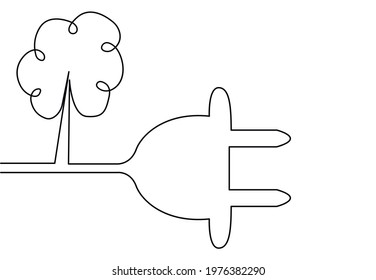 An electrical plug and a tree drawn with one line. Vector illustration