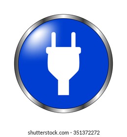 Electrical plug - vector icon on the blue button