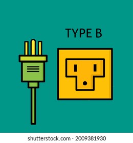 Electrical plugs and electrical outlets Type B, flat design, simple.