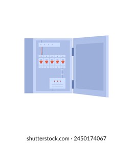 Electrical power box. Electrician tools, electrician supplies flat vector illustration