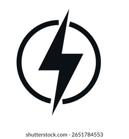 Electrical power design element, a symbol of energy and electricity. Lightning bolt sign in a circle.
