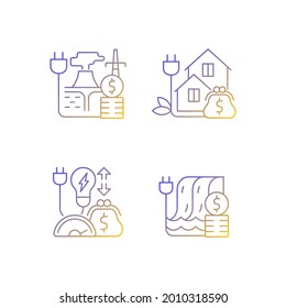 Electrical Power Gradient Linear Vector Icons Set. Geothermal Energy Purchase. Electricity Consumption. Thin Line Contour Symbols Bundle. Isolated Vector Outline Illustrations Collection