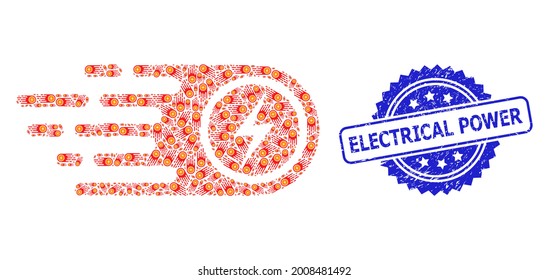 Electrical Power grunge seal imitation and vector fractal collage electrical power. Blue stamp seal contains Electrical Power caption inside rosette.