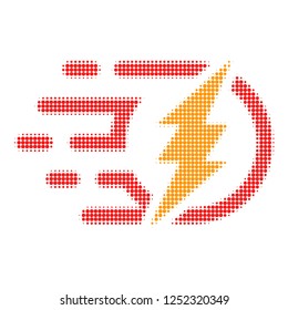 Electrical power halftone dotted icon with fast speed effect. Vector illustration of electrical power designed for modern abstract with symbols of speed, rush, progress, energy.