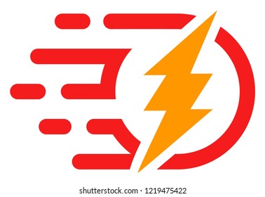 Electrical power icon with fast rush effect in red and yellow colors. Vector illustration designed for modern abstraction with symbols of speed, rush, progress, energy.