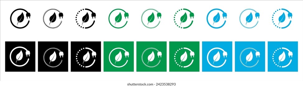 Electrical power icon set. Green energy symbol signs collection. Vector illustration.