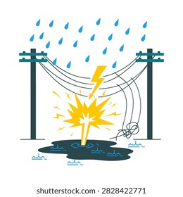 Electrical power outage during rainstorm concept with electricity, infrastructur