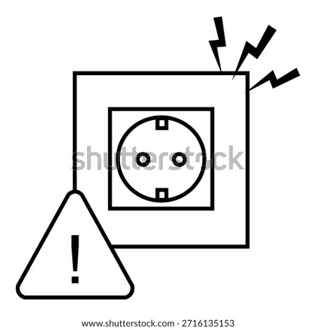Electrical Power Outlet Warning Icon Illustration with lightning symbols and a warning sign, representing electricity danger, power issues, safety alerts, and energy risk concepts.