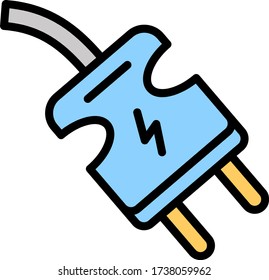 Enchufe de alimentación eléctrica con vector de cable Color azul Diseño de iconos, conector masculino estándar sobre fondo blanco, símbolo de equipo de accesorios de electricidad doméstica