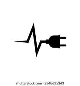 Electrical power plug with current and voltage symbol.