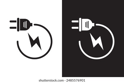 Símbolo de ícono de enchufe eléctrico, conjunto de íconos de enchufe eléctrico. Vector negro de cable. Enchufe con el símbolo simple del pictograma del glifo del alambre.