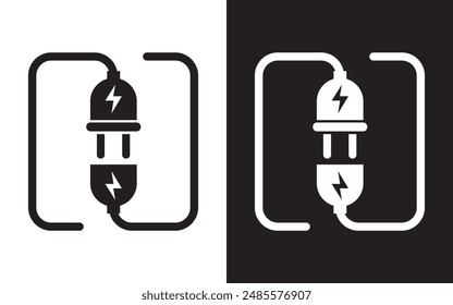 Símbolo de ícono de enchufe eléctrico, conjunto de íconos de enchufe eléctrico. Vector negro de cable. Enchufe con el símbolo simple del pictograma del glifo del alambre.