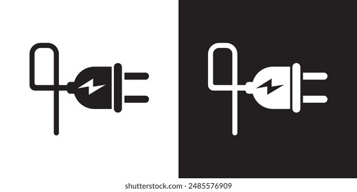 Electrical power plug icon symbol sign, Power plug icon set. cable black vector icon. Plug with wire simple glyph pictogram symbol.