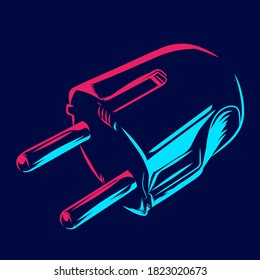 Electrical power plug line pop art potrait logo colorful design with dark background. Abstract vector illustration.