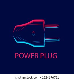 Electrical power plug line pop art potrait logo colorful design with dark background. Abstract vector illustration.