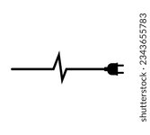 Electrical power plug with a long curved cord. Current and voltage symbol.