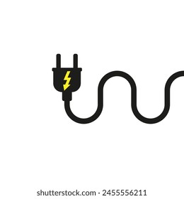 Electrical power plug with a long curved wavy wire. Isolated vector illustration on white background.