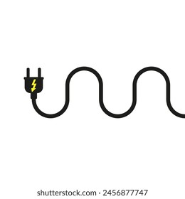 Electrical power plug with a long curved wavy wire. Isolated vector illustration on white background.