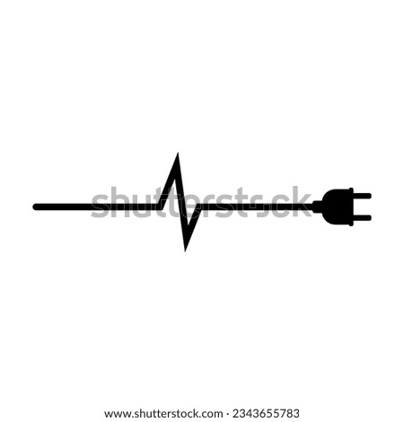 Electrical power plug with a long curved cord. Current and voltage symbol.