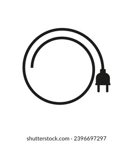 Electrical power plug with a long round wire. Vector illustration.