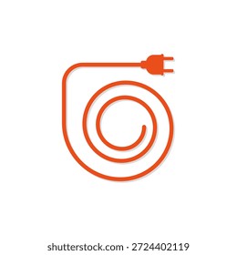 Electrical power plug with a long round wire. Vector illustration.