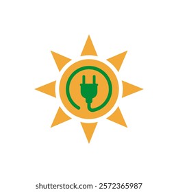 Electrical power plug with sunlight. Symbol of solar energy.