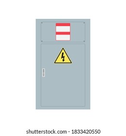 Electrical power switch panel with close door. Fuse box. Isolated vector illustration in flat style on white background.