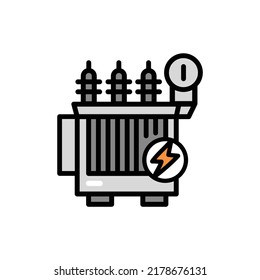 Transformador de energía eléctrica с icono de línea de color. Pictograma para página web.