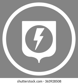 Electrical Protection vector icon. Style is flat circled symbol, white color, rounded angles, gray background.