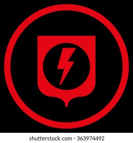 Electrical Protection vector icon. Style is flat circled symbol, red color, rounded angles, black background.