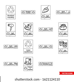 Electrical recycling signs icon set of outline types. Isolated vector sign symbols. Icon pack.