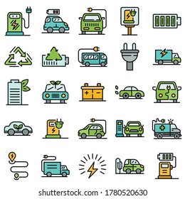 Electrical refueling icons set. Outline set of electrical refueling vector icons thin line color flat on white