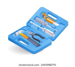 Electrical repair carpentry tool box flat isometric 3d illustration