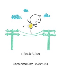 Electrical repairs electrical wiring in the street illustration